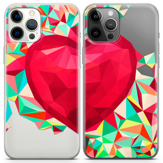 Cavka iPhone Couple Cases Polygonal Heart