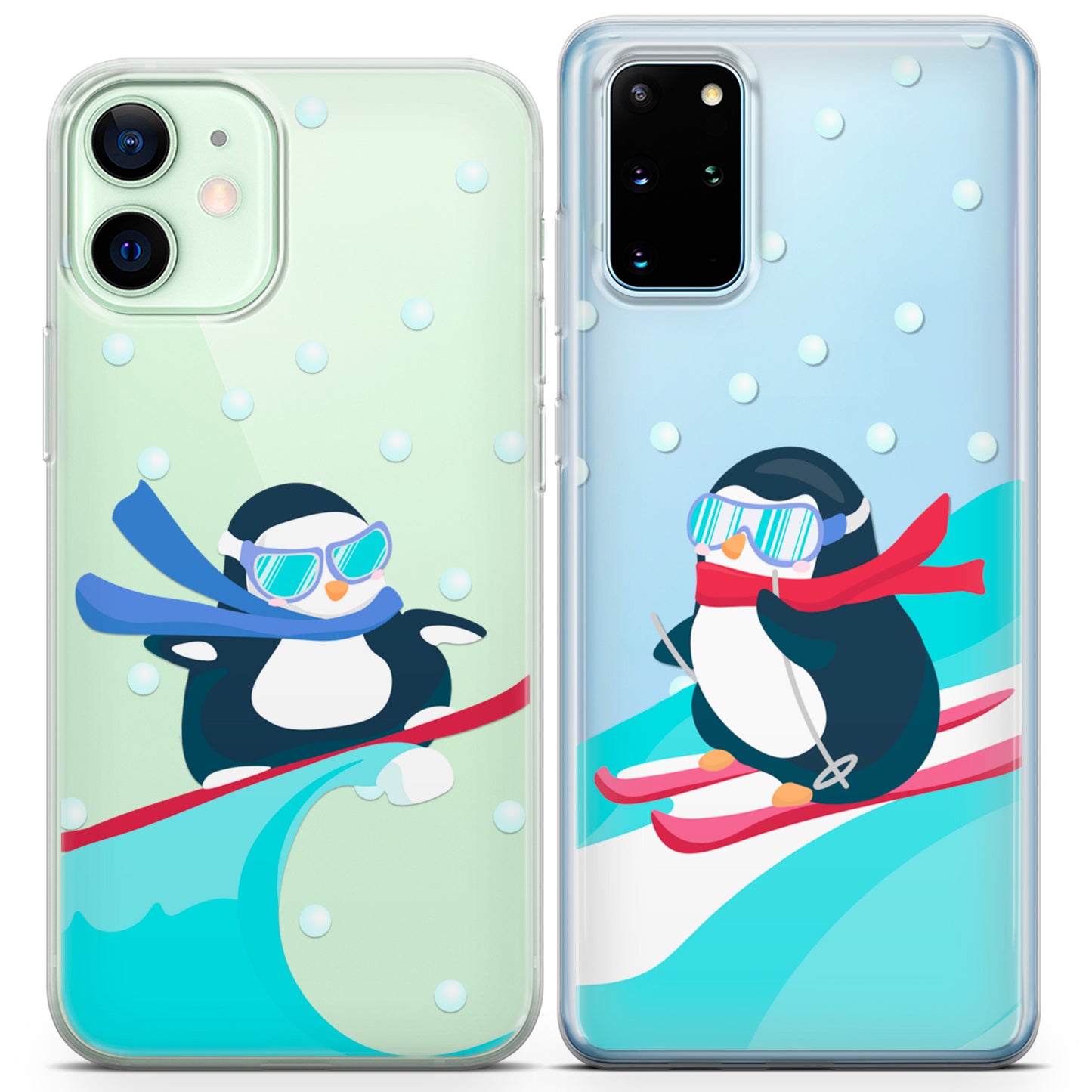 Cavka iPhone Couple Cases Surfing Penguins