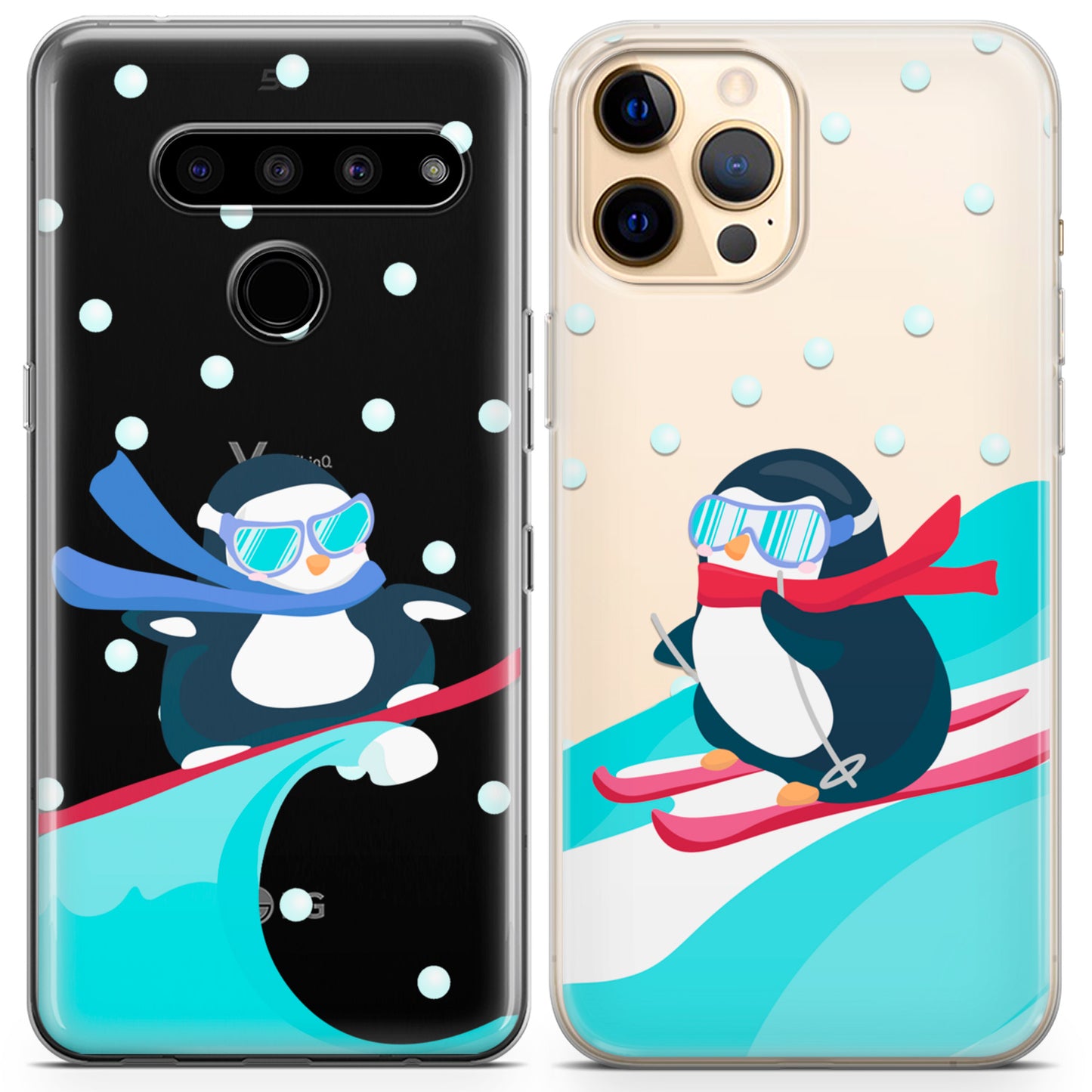 Cavka iPhone Couple Cases Surfing Penguins