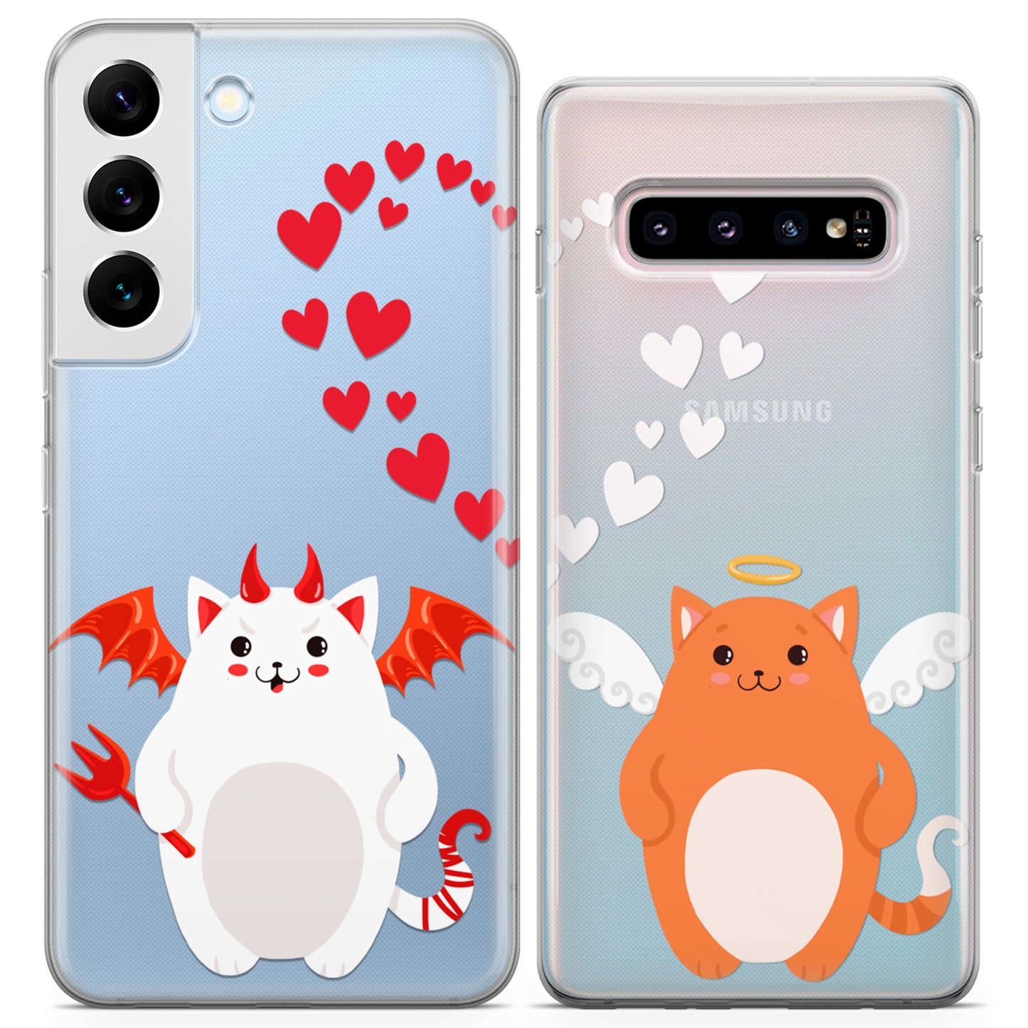 Cavka iPhone Couple Cases Angel and Devil Chubby Cats