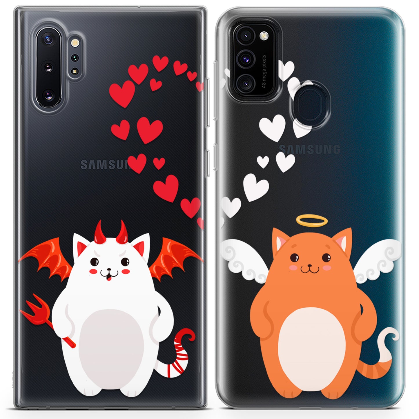 Cavka iPhone Couple Cases Angel and Devil Chubby Cats