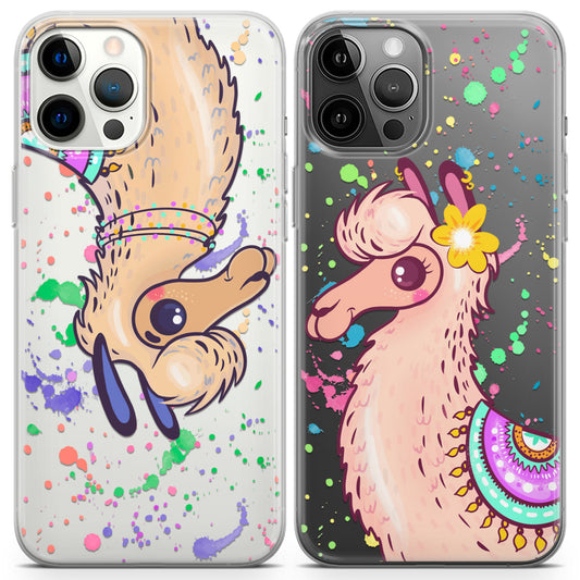 Cavka iPhone Couple Cases Colorful Llamas