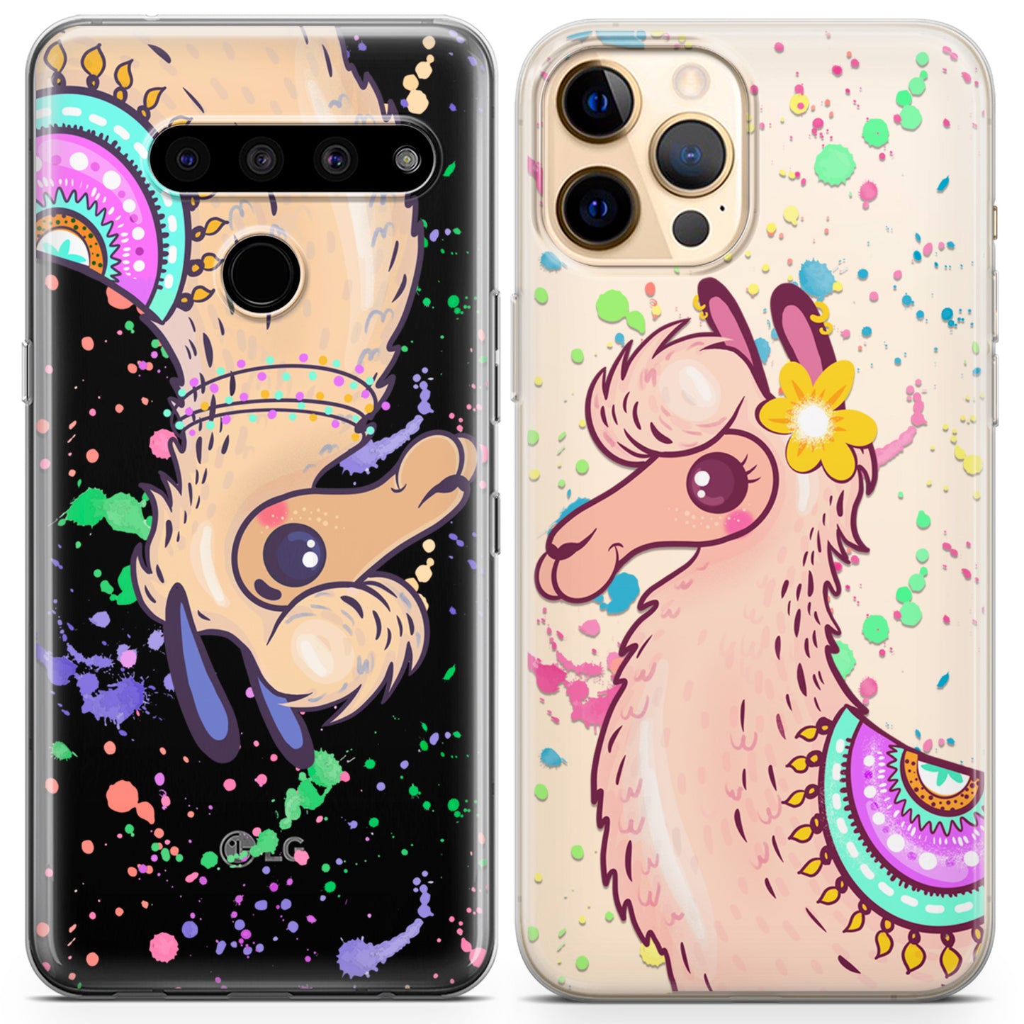 Cavka iPhone Couple Cases Colorful Llamas