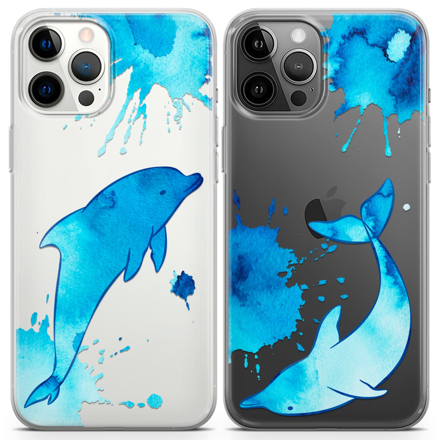 Cavka iPhone Couple Cases Watercolor Dolphins