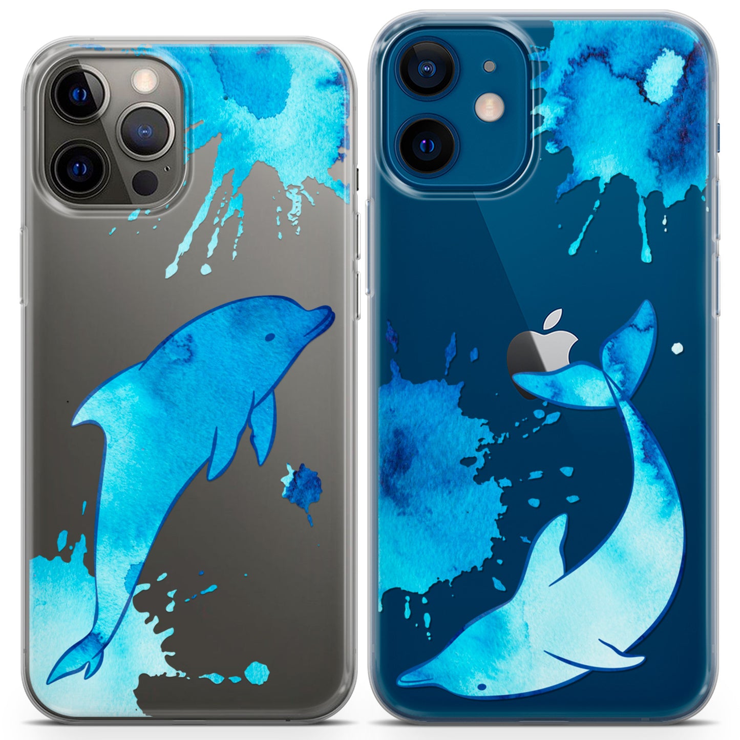 Cavka iPhone Couple Cases Watercolor Dolphins