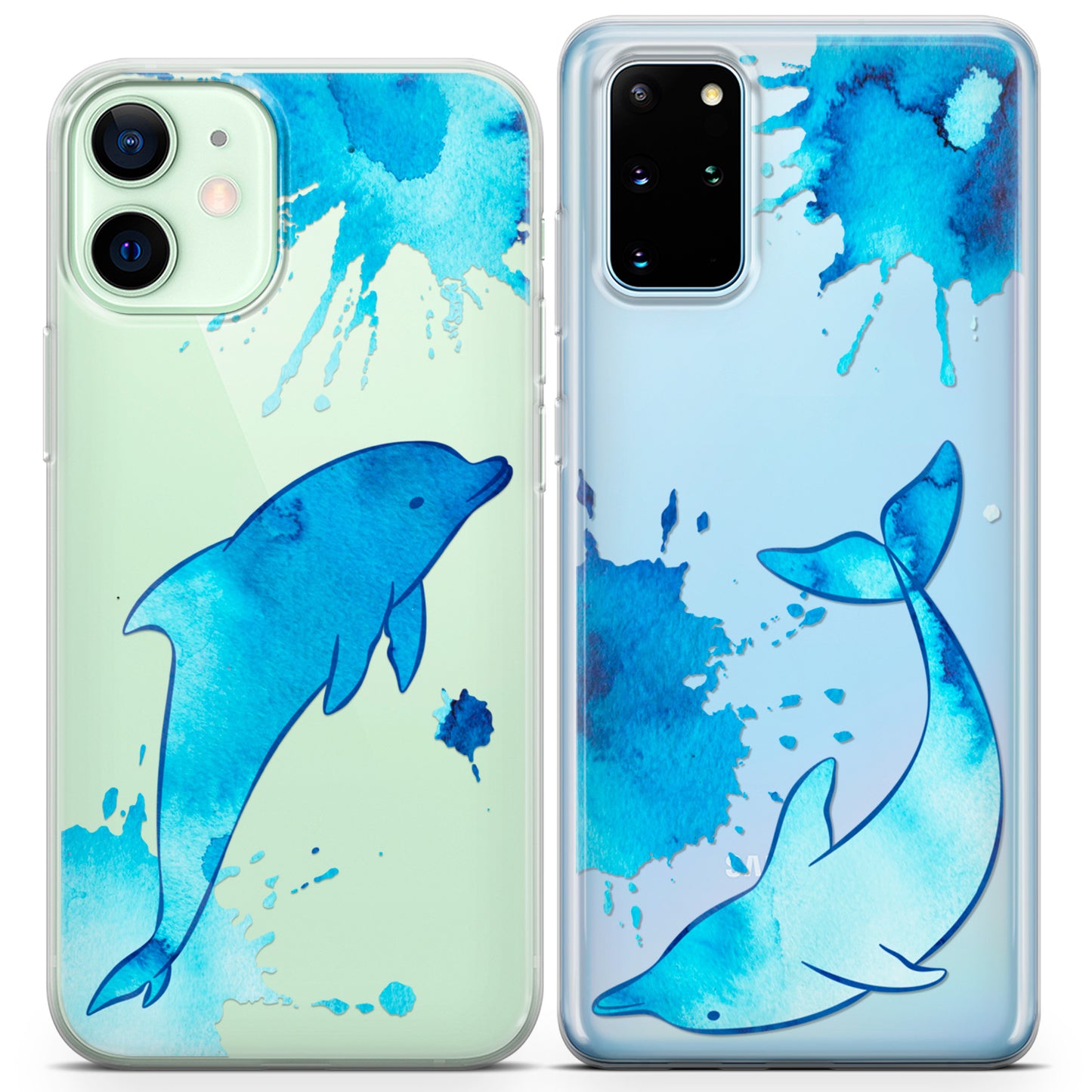 Cavka iPhone Couple Cases Watercolor Dolphins