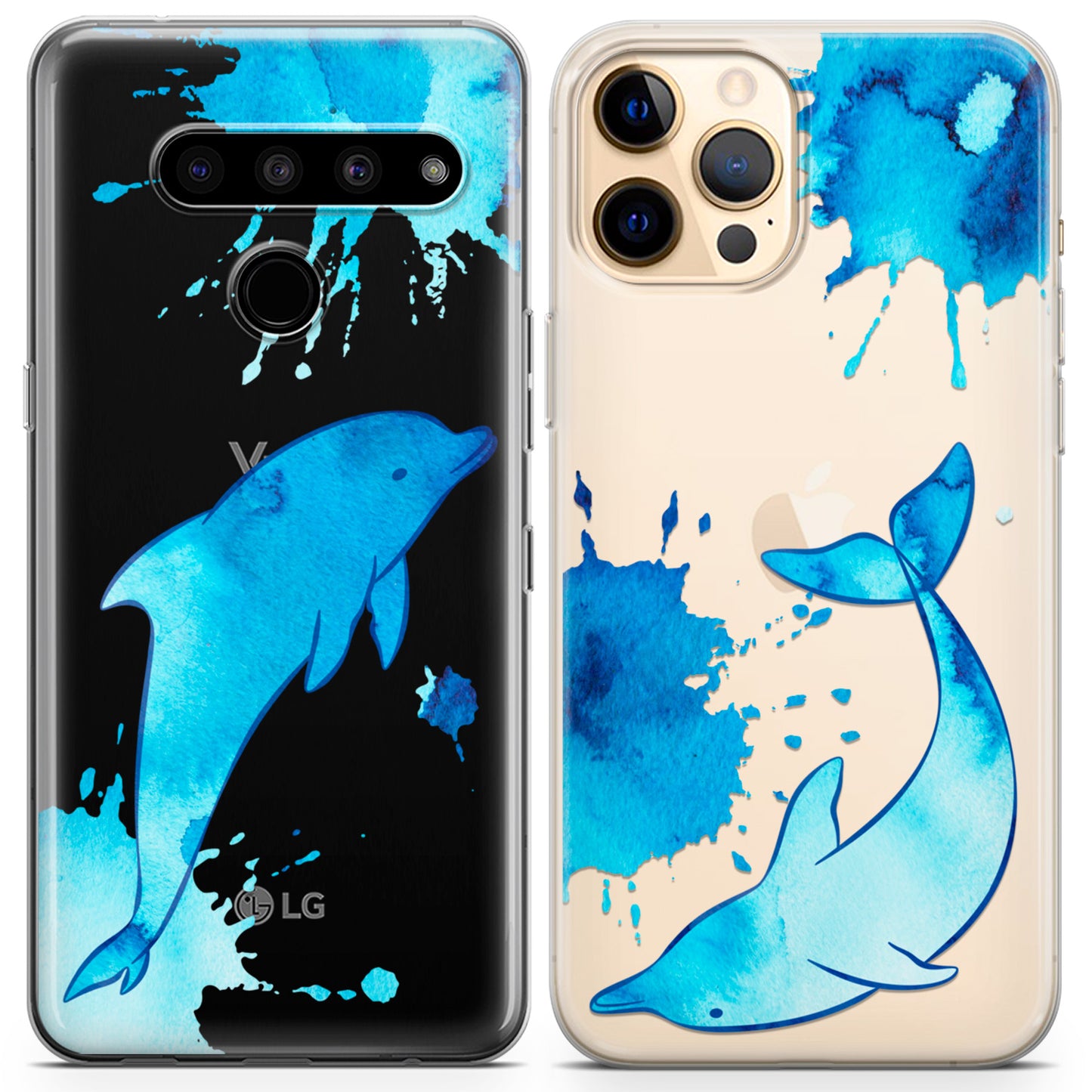 Cavka iPhone Couple Cases Watercolor Dolphins