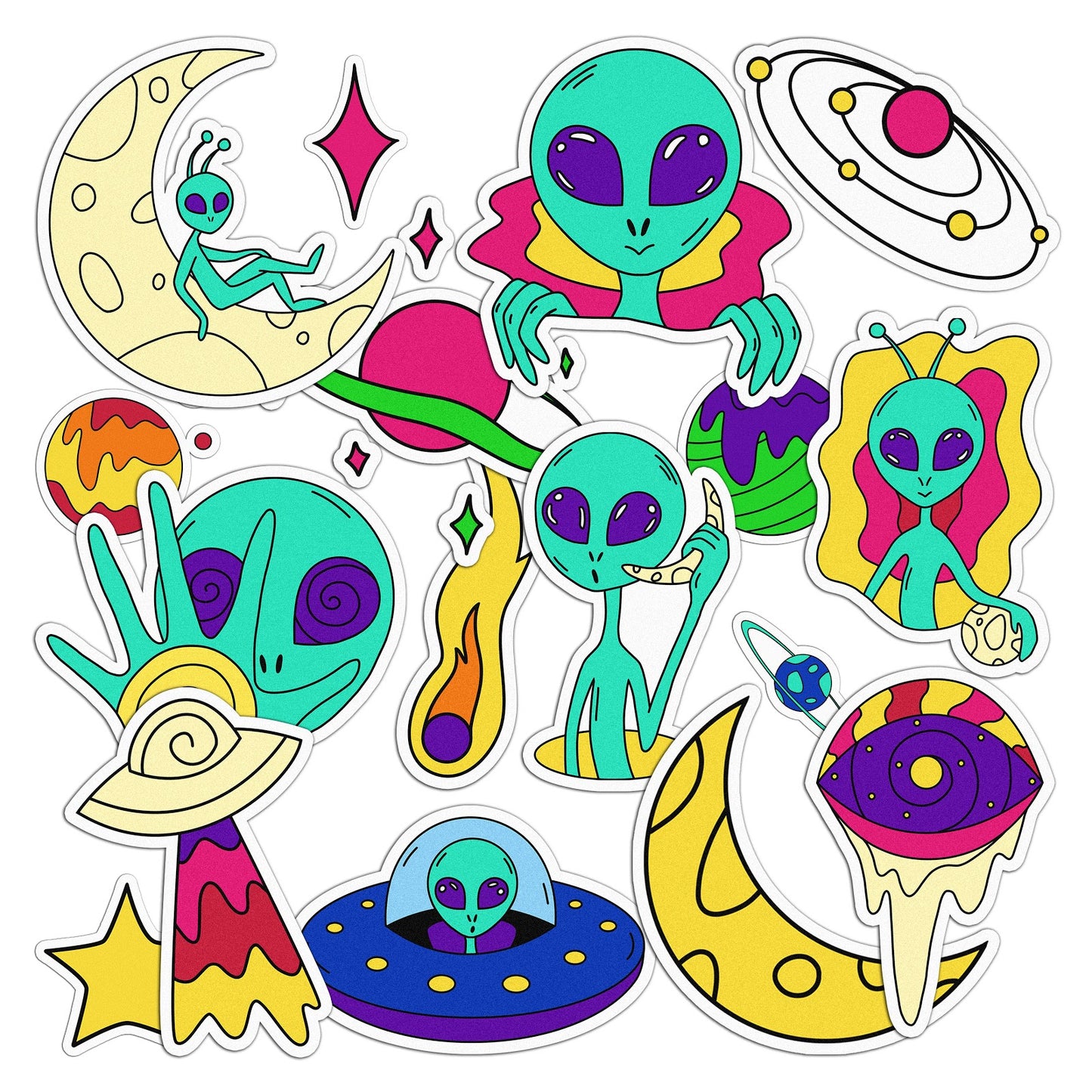 Cavka 18 PCS Sticker Pack for Laptop Cartoon UFO