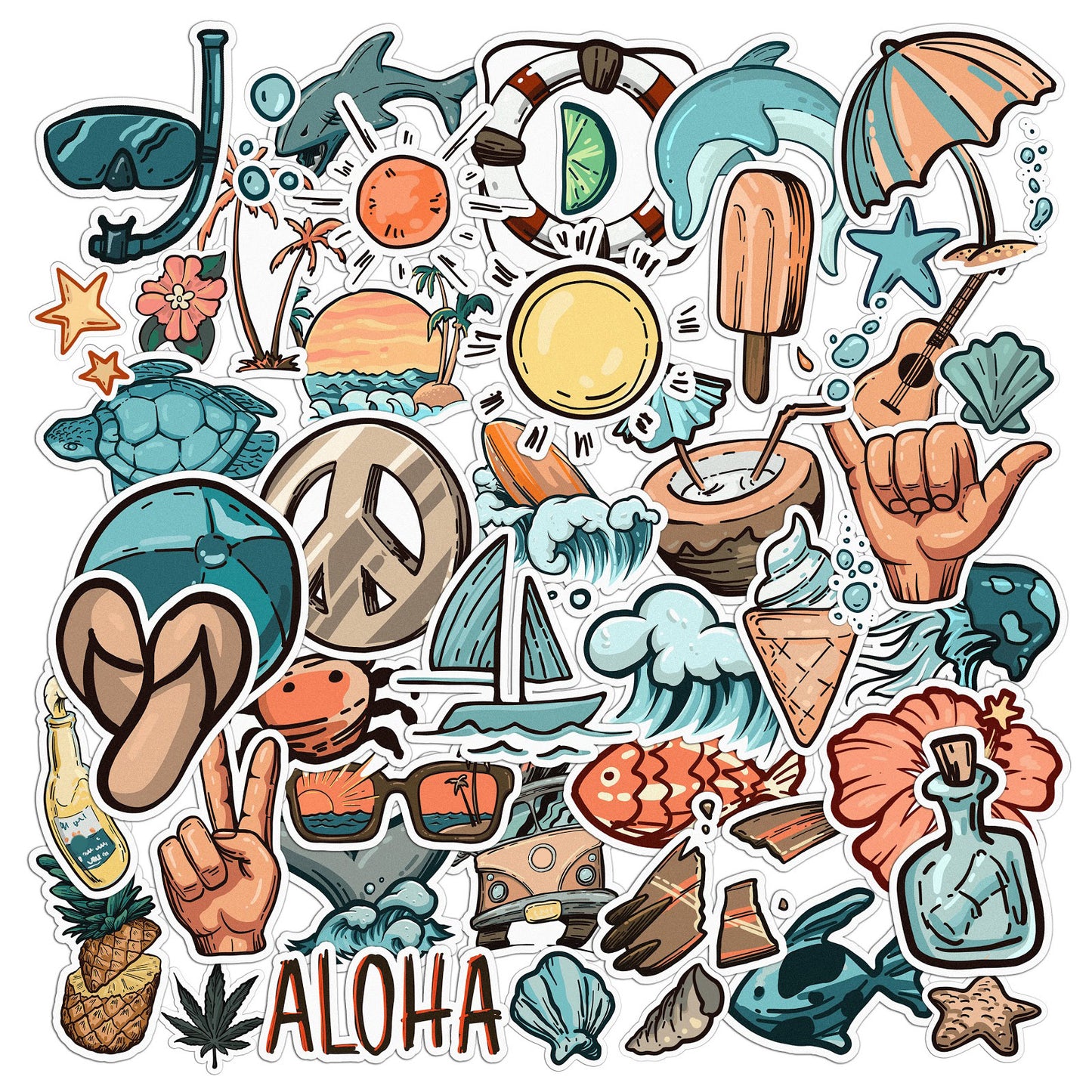 Cavka 49 PCS Sticker Pack for Laptop Hawaiian Vibes