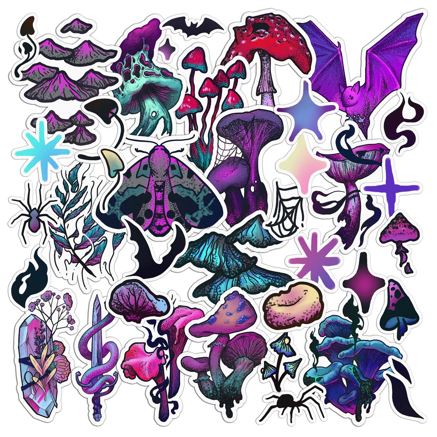 Cavka 38 PCS Sticker Pack for Laptop Witchy Mushrooms