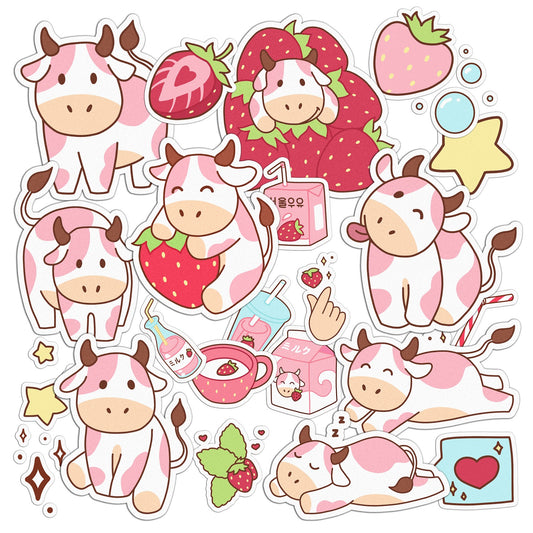 Cavka 24 PCS Sticker Pack for Laptop Strawberry Cow