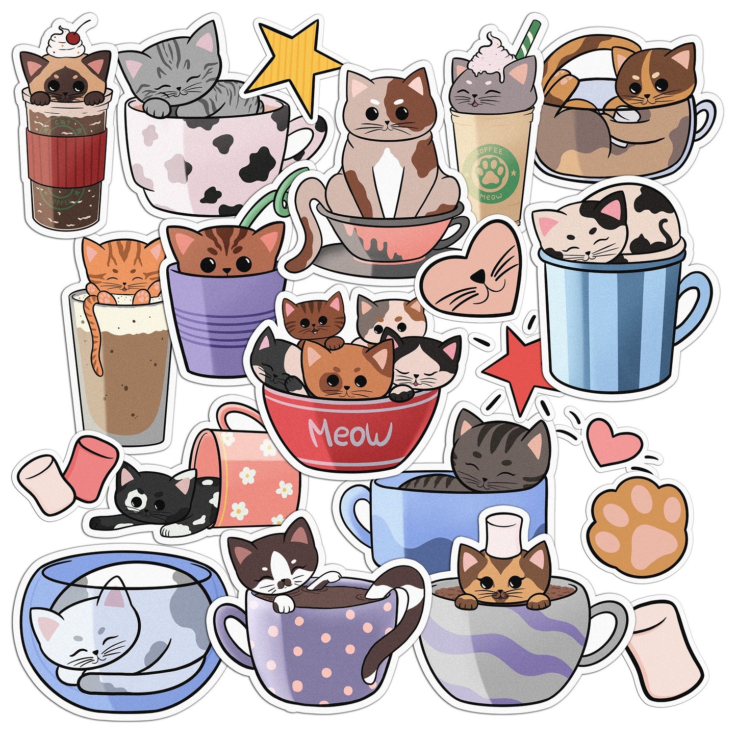 Cavka 22 PCS Sticker Pack for Laptop Coffee Kitties