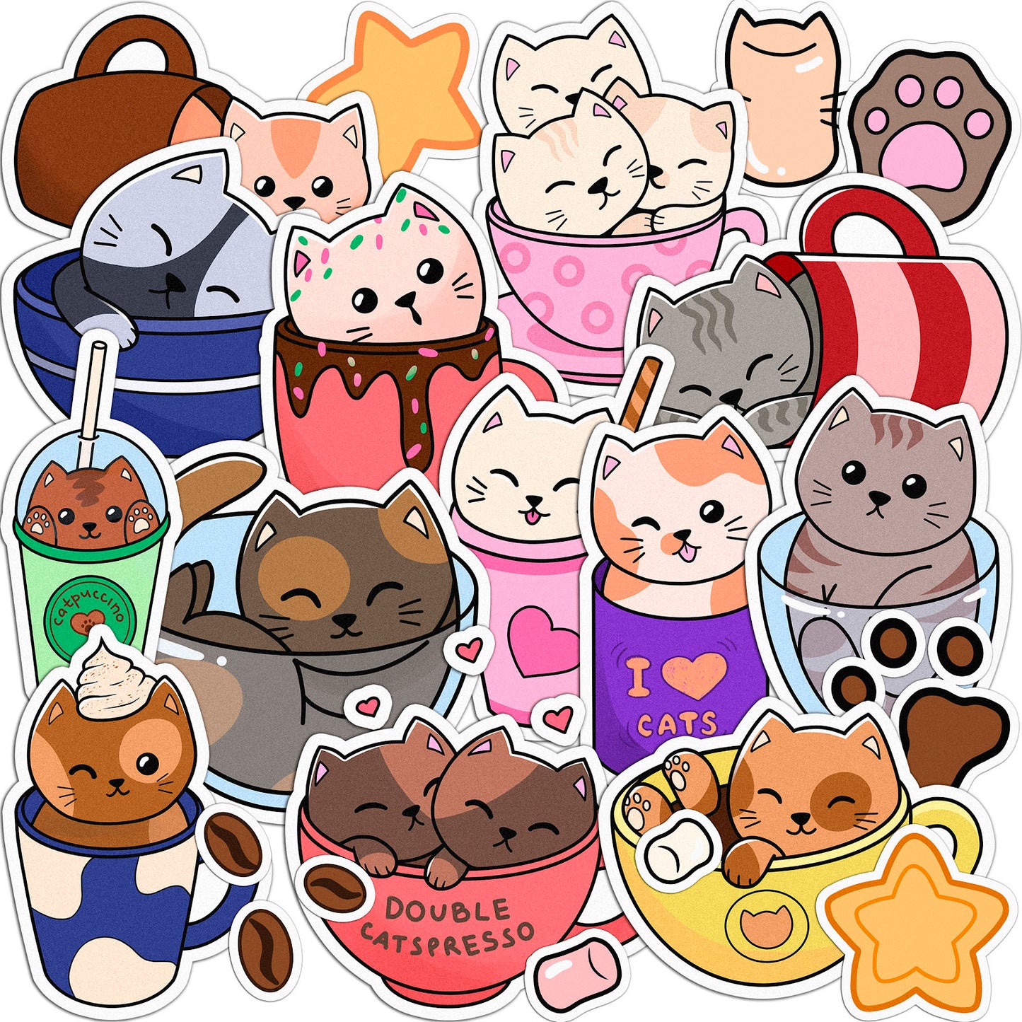 Cavka 20 PCS Sticker Pack for Laptop Little Kitties