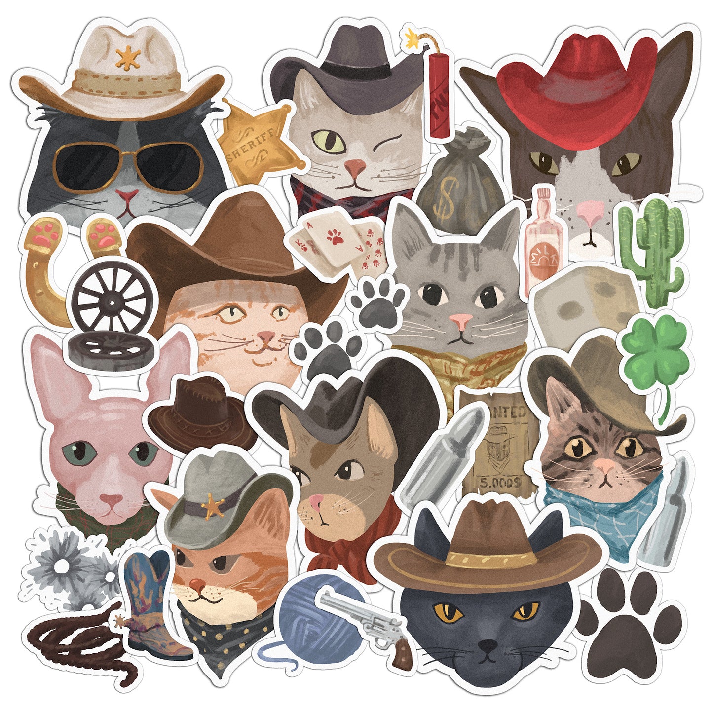 Cavka 31 PCS Sticker Pack for Laptop Cowboy Cats