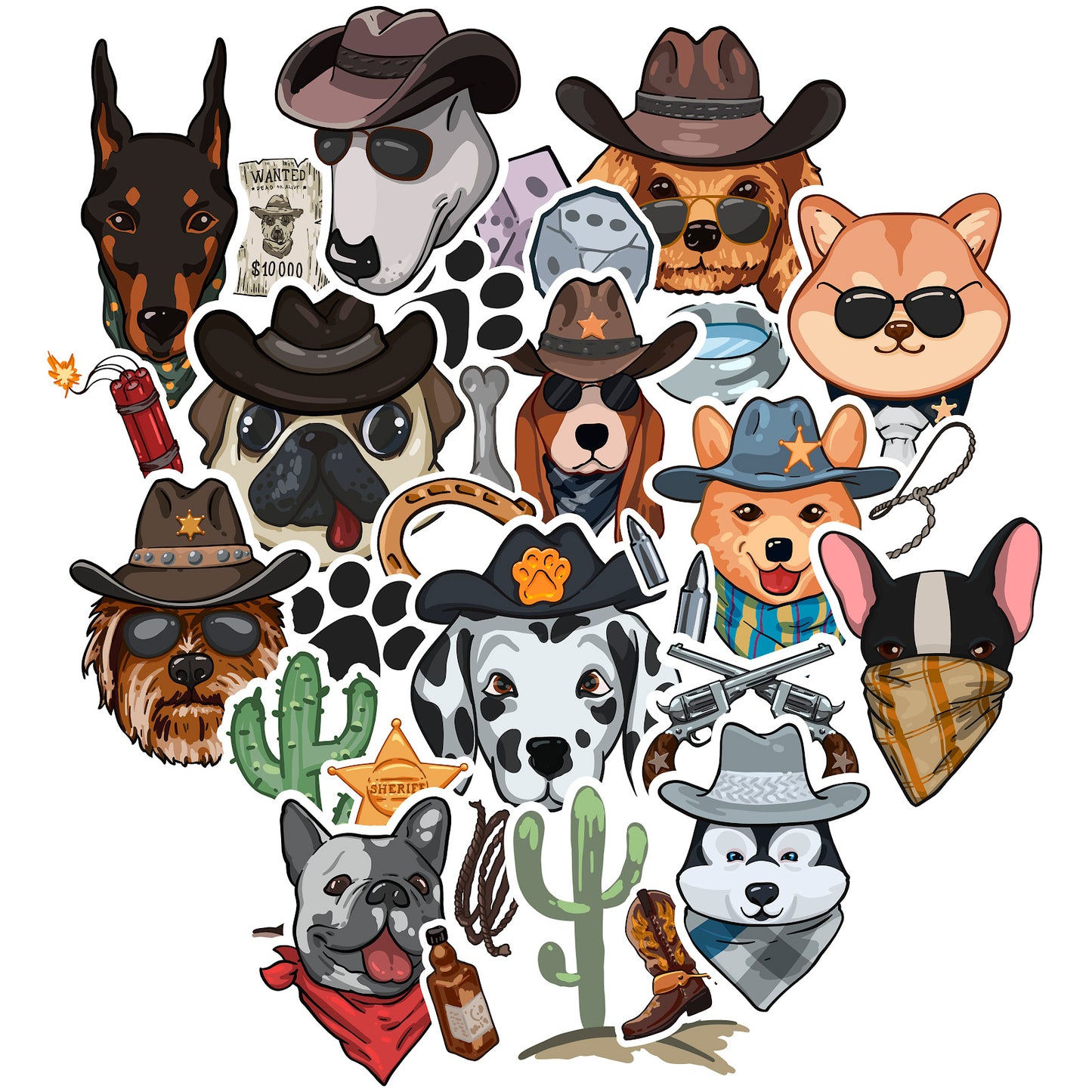 Cavka 30 PCS Sticker Pack for Laptop Western Dogs