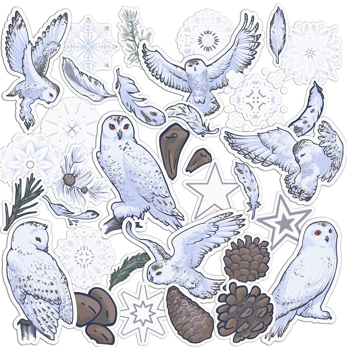 Cavka 34 PCS Sticker Pack for Laptop Snowy Owls