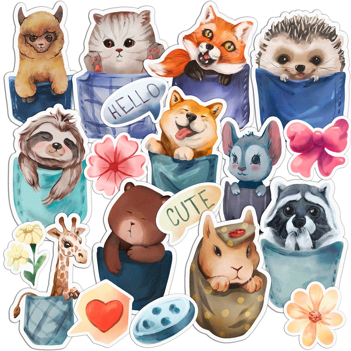 Cavka 19 PCS Sticker Pack for Laptop Pocket Animals