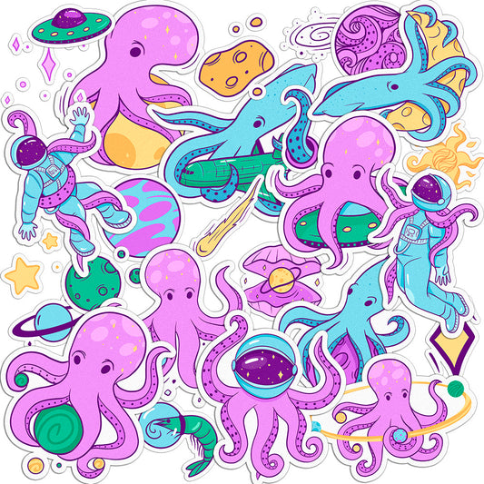 Cavka 26 PCS Sticker Pack for Laptop Space Octopus