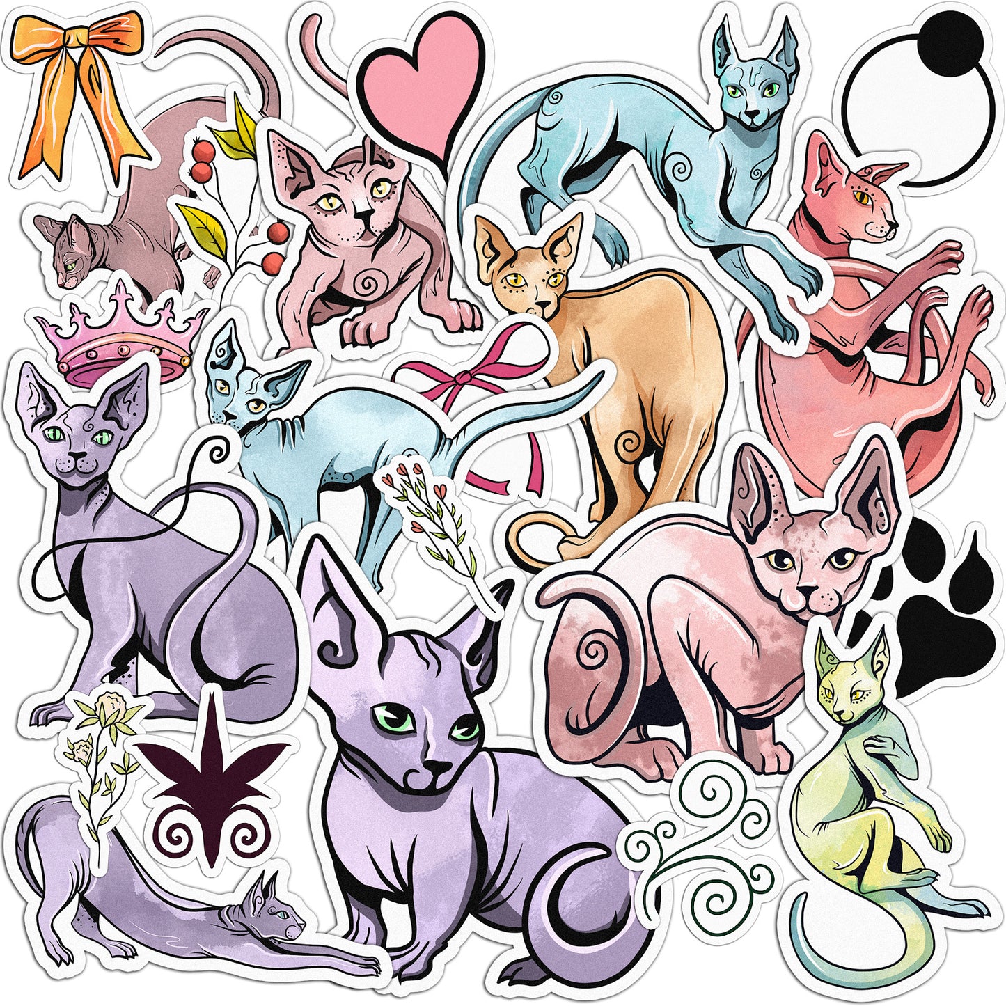 Cavka 24 PCS Sticker Pack for Laptop Sphynx Kittens