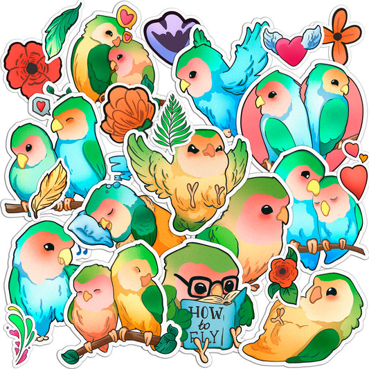 Cavka 25 PCS Sticker Pack for Laptop Chubby Lovebirds