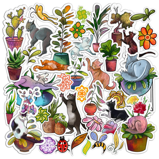 Cavka 32 PCS Sticker Pack for Laptop Cats and Plants