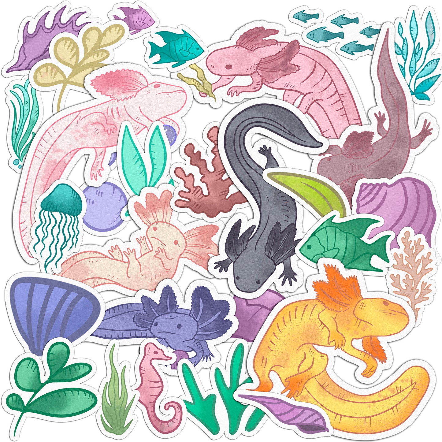 Cavka 28 PCS Sticker Pack for Laptop Colored Axolotl