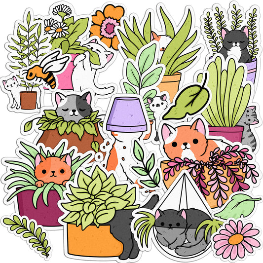 Cavka 20 PCS Sticker Pack for Laptop Cats and Plants