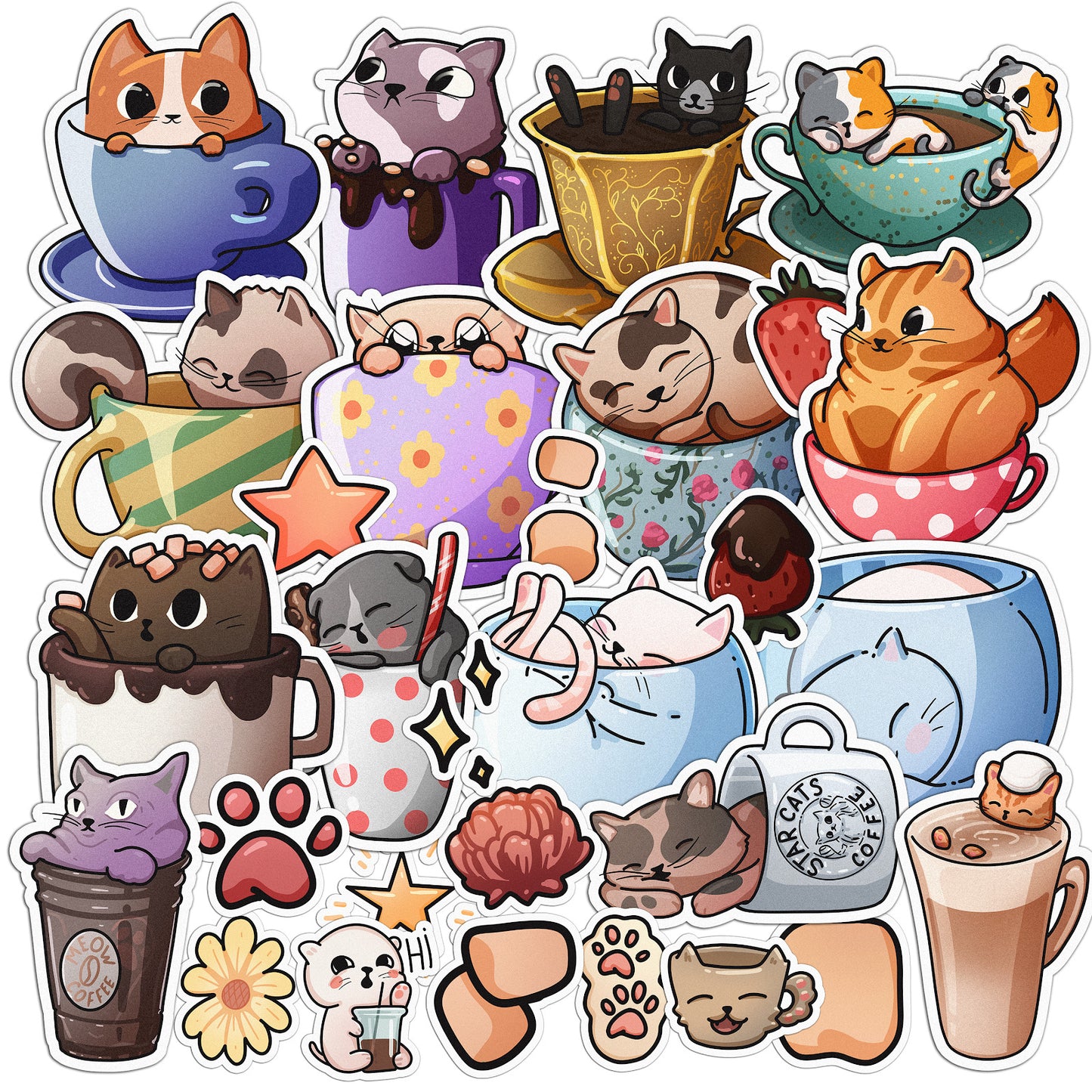 Cavka 28 PCS Sticker Pack for Laptop Catpuccino