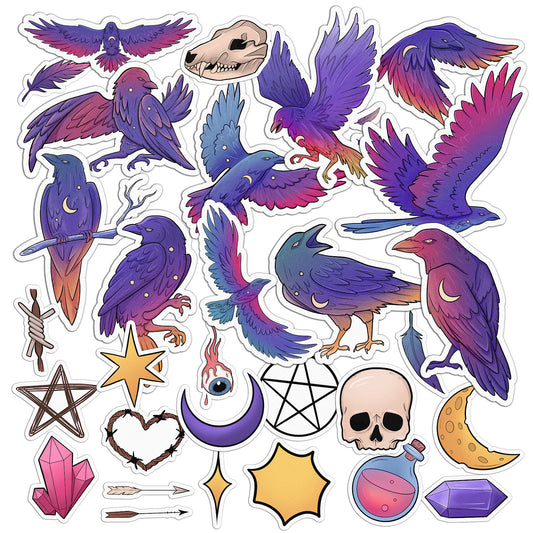 Cavka 32 PCS Sticker Pack for Laptop Magic Raven