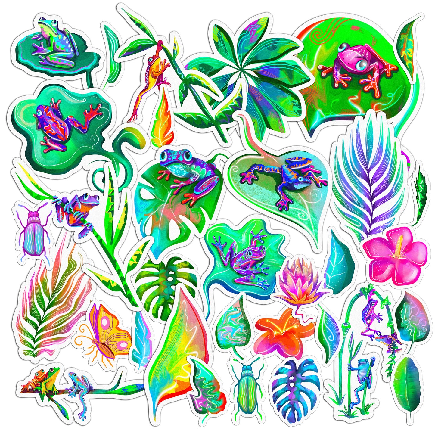 Cavka 35 PCS Sticker Pack for Laptop Tropical Frogs