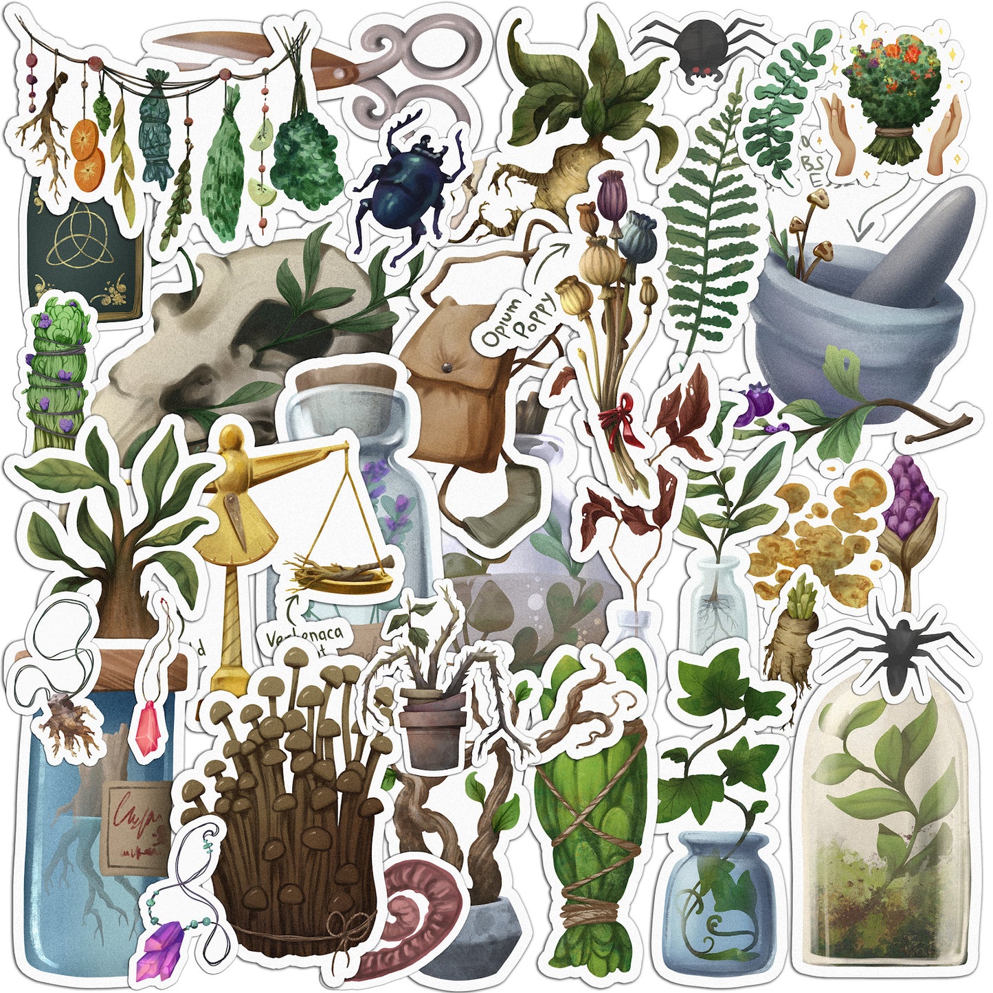 Cavka 38 PCS Sticker Pack for Laptop Witchy Herbs