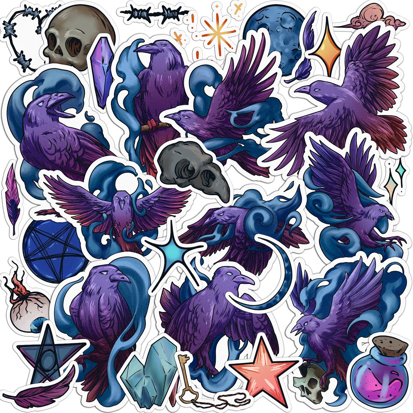 Cavka 32 PCS Sticker Pack for Laptop Mystic Crow