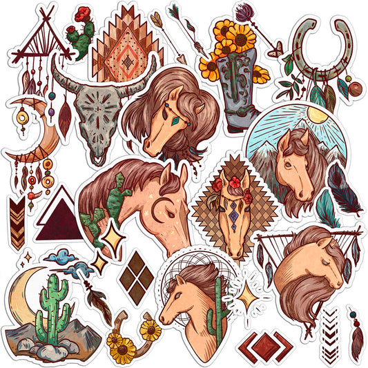 Cavka 33 PCS Sticker Pack for Laptop Boho Horses