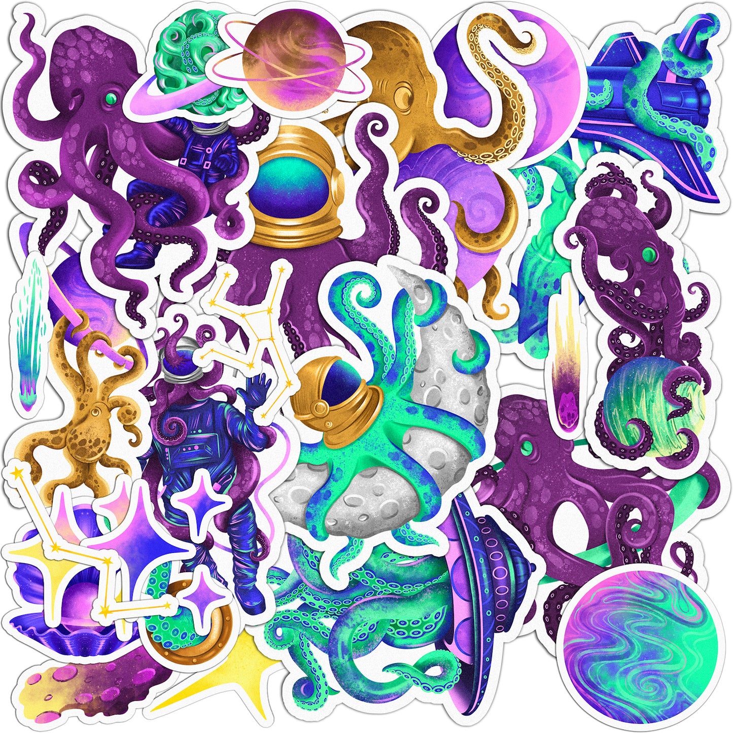 Cavka 24 PCS Sticker Pack for Laptop Sci Fi Octopus