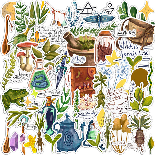 Cavka 58 PCS Sticker Pack for Laptop Green Witchcraft