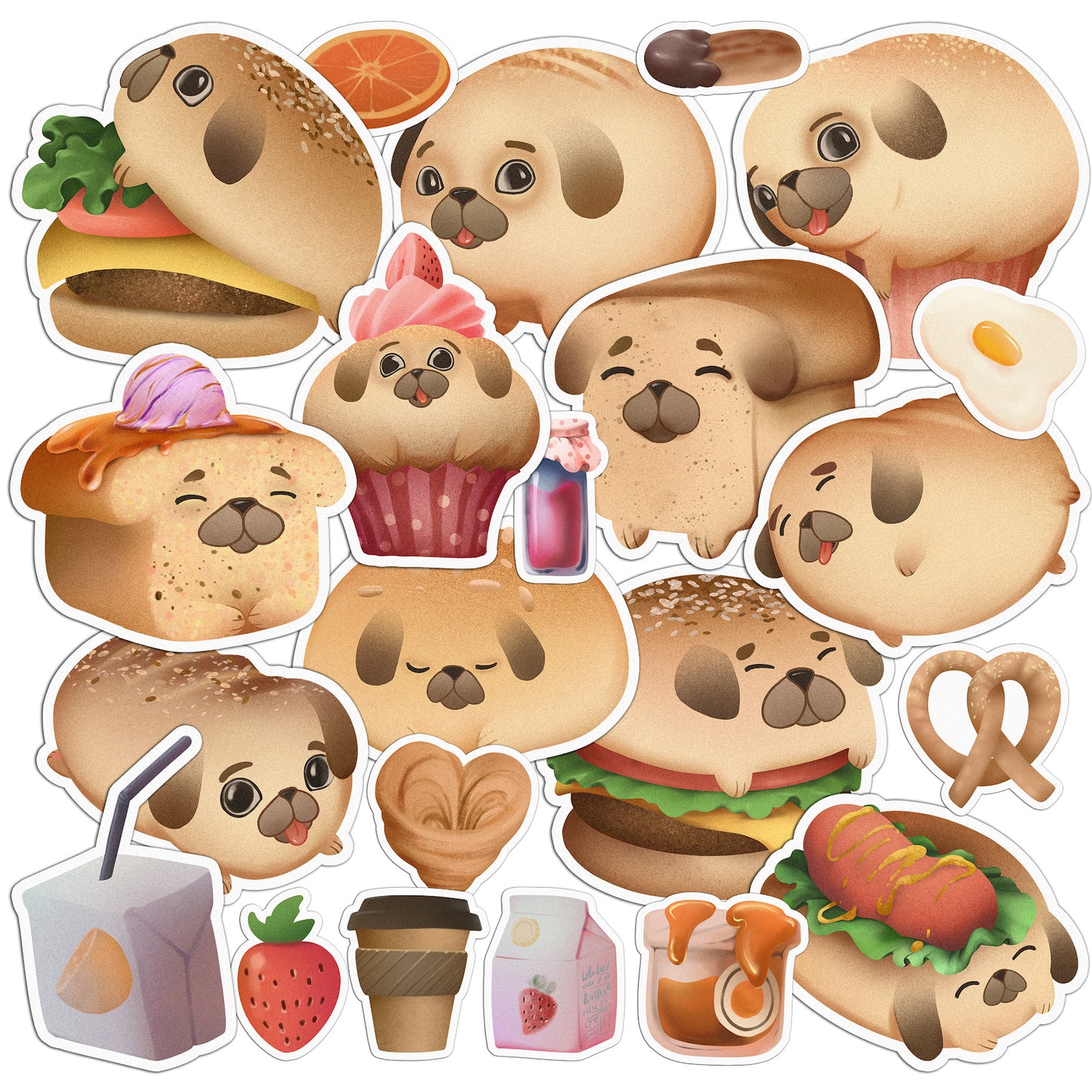 Cavka 21 PCS Sticker Pack for Laptop Pug Bread