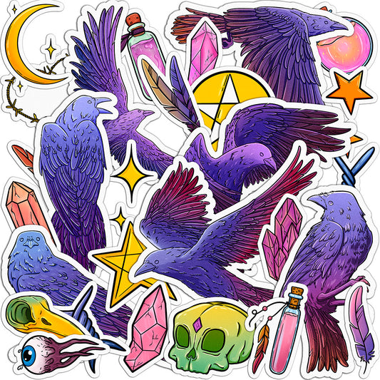 Cavka 28 PCS Sticker Pack for Laptop Purple Raven