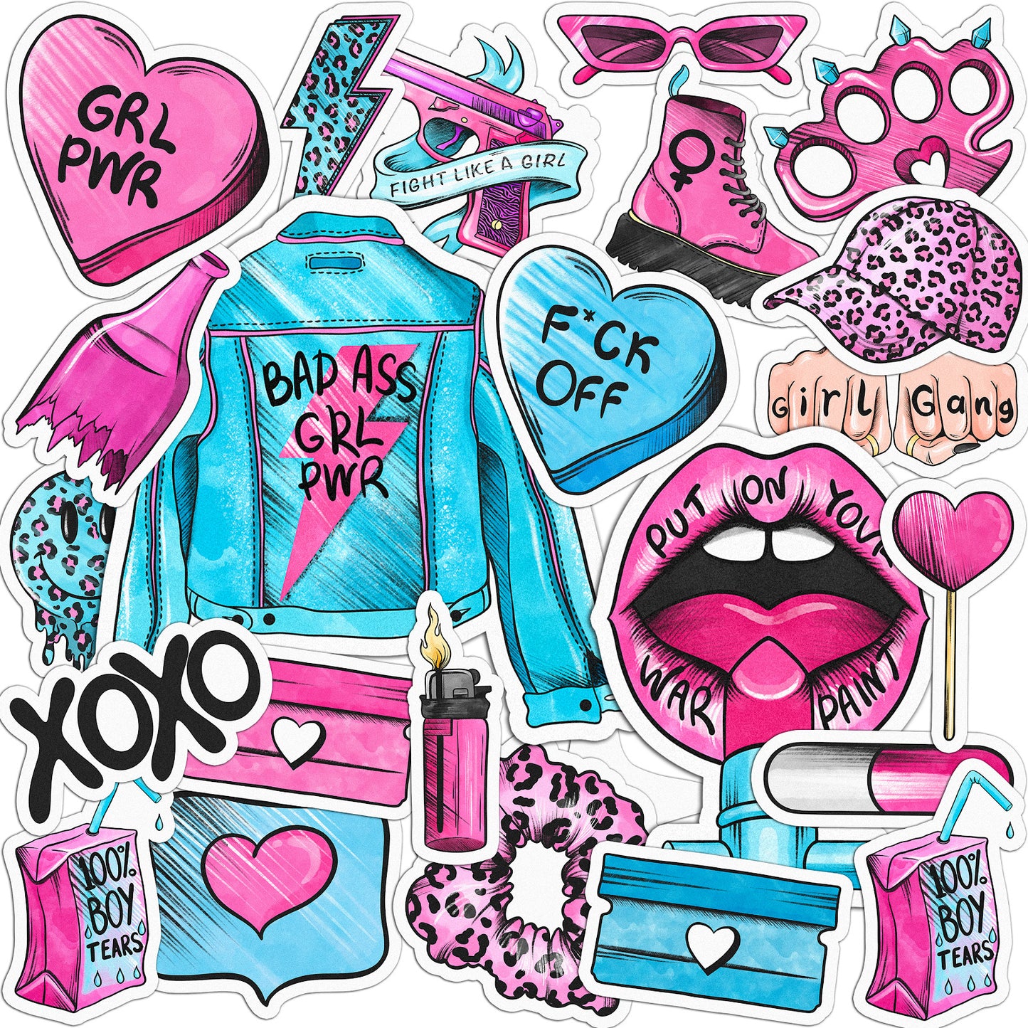 Cavka 24 PCS Sticker Pack for Laptop GRL PWR