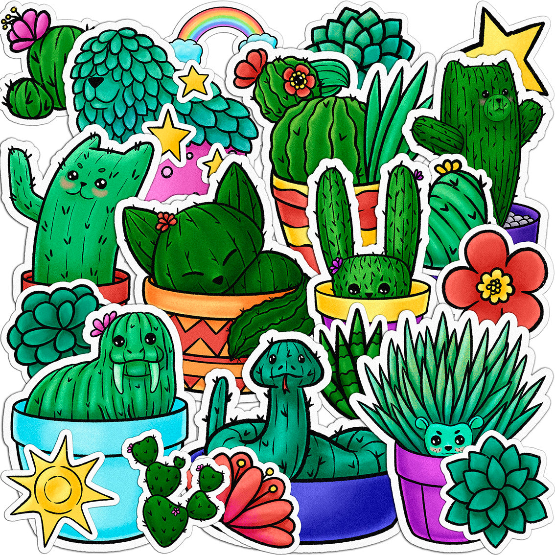 Cavka 22 PCS Sticker Pack for Laptop Cacti Animals