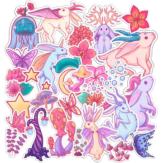 Cavka 34 PCS Sticker Pack for Laptop Mystic Bunnies