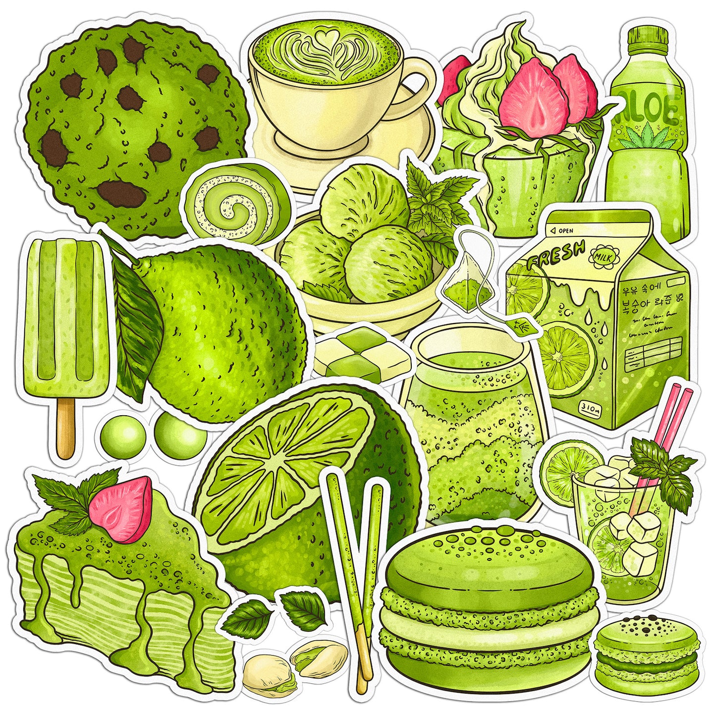 Cavka 20 PCS Sticker Pack for Laptop Matcha Snacks