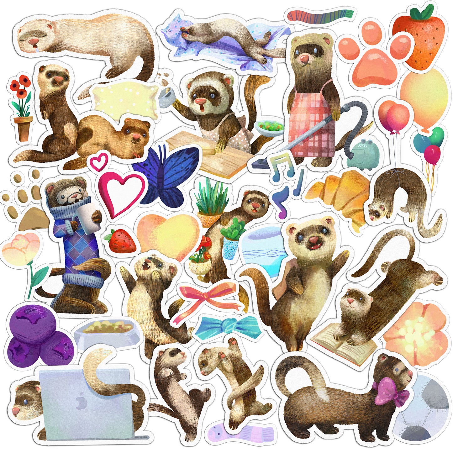 Cavka 39 PCS Sticker Pack for Laptop Lovely Ferret