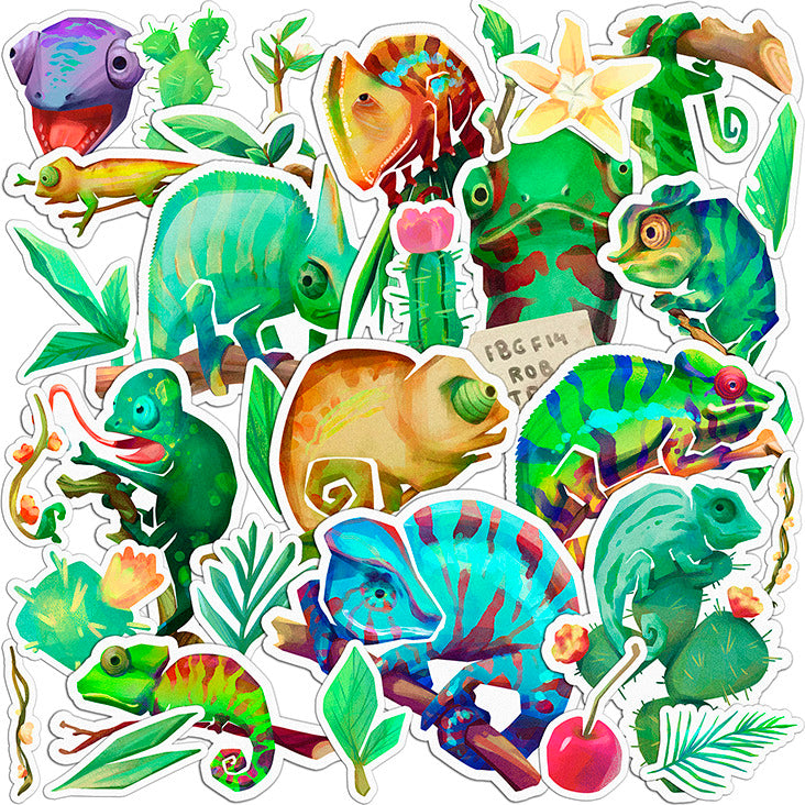 Cavka 32 PCS Sticker Pack for Laptop Exotic Chameleon