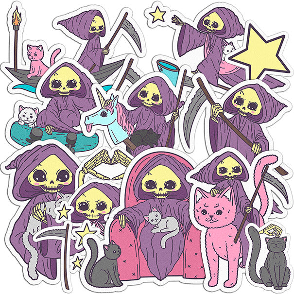 Cavka 15 PCS Sticker Pack for Laptop Cartoon Grim Reaper