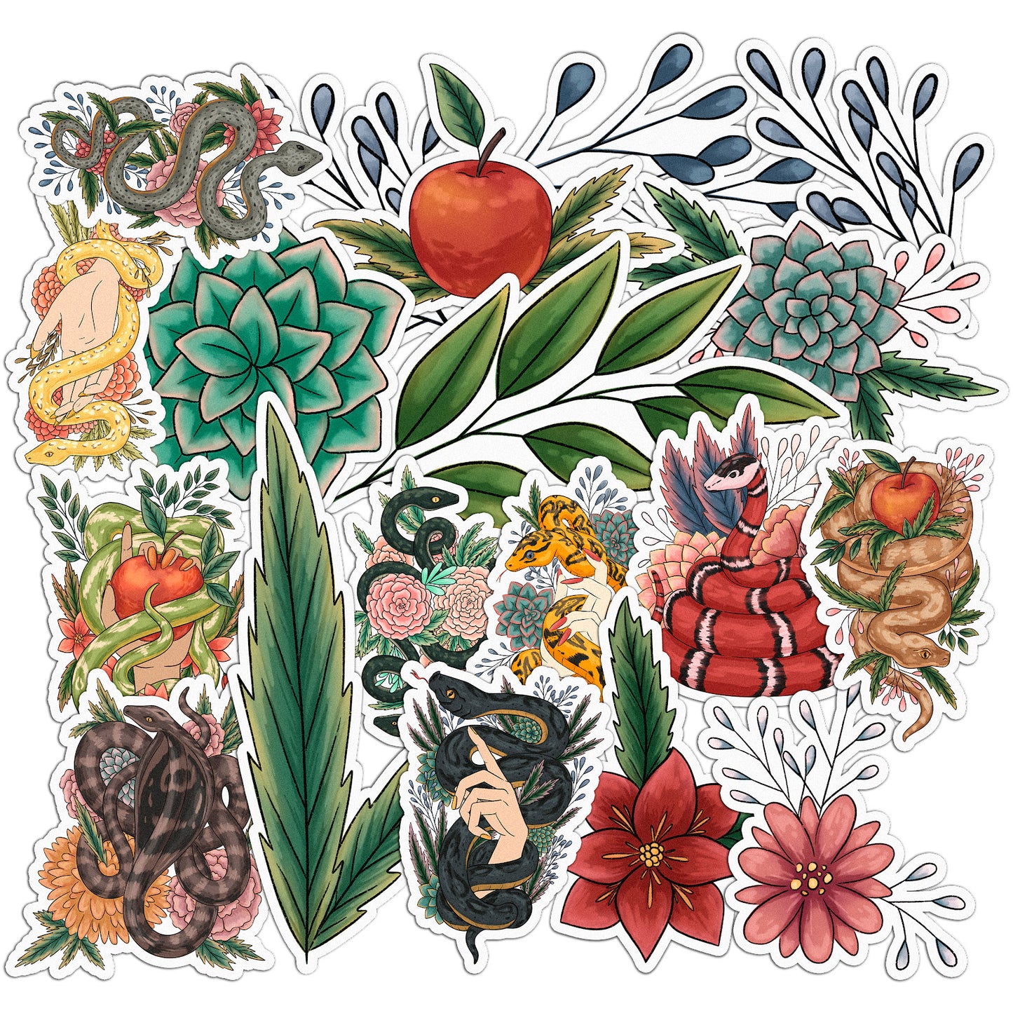 Cavka 18 PCS Sticker Pack for Laptop Floral Snakes