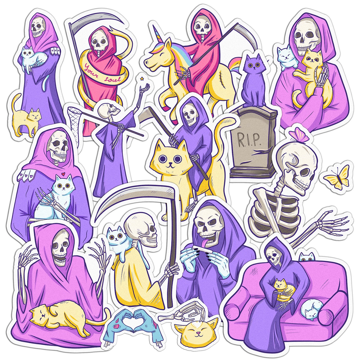 Cavka 15 PCS Sticker Pack for Laptop Funny Grim Reaper