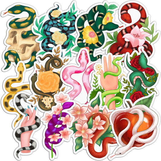 Cavka 13 PCS Sticker Pack for Laptop Floral Serpents