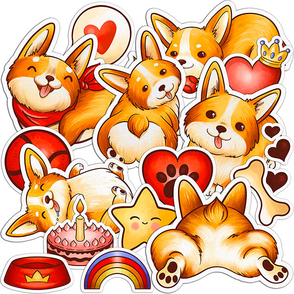 Cavka 17 PCS Sticker Pack for Laptop Adorable Corgi