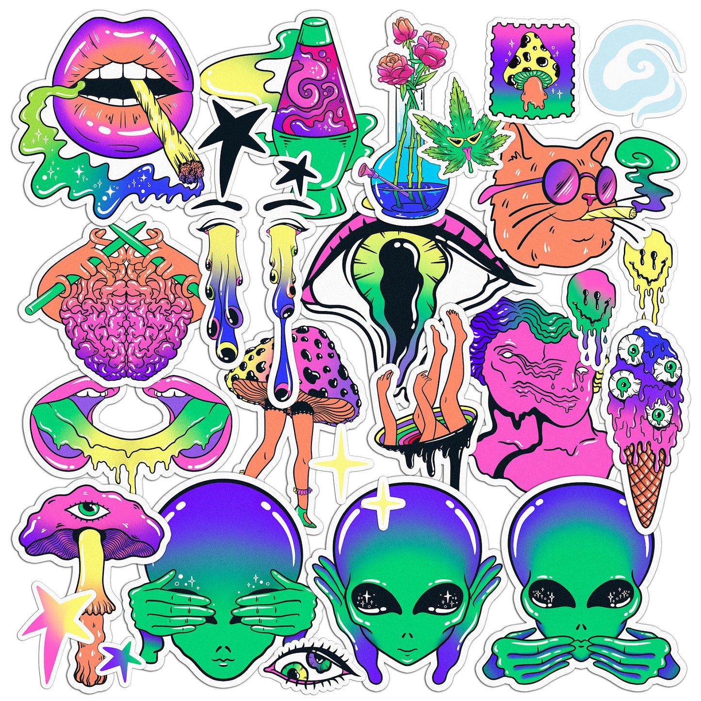 Cavka 28 PCS Sticker Pack for Laptop Hippie Alien