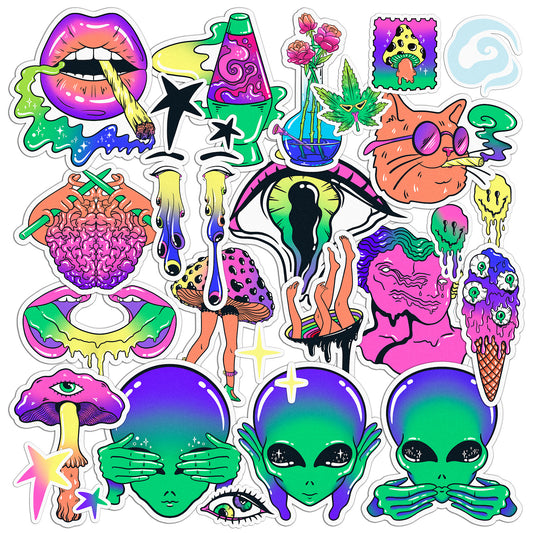 Cavka 28 PCS Sticker Pack for Laptop Hippie Alien